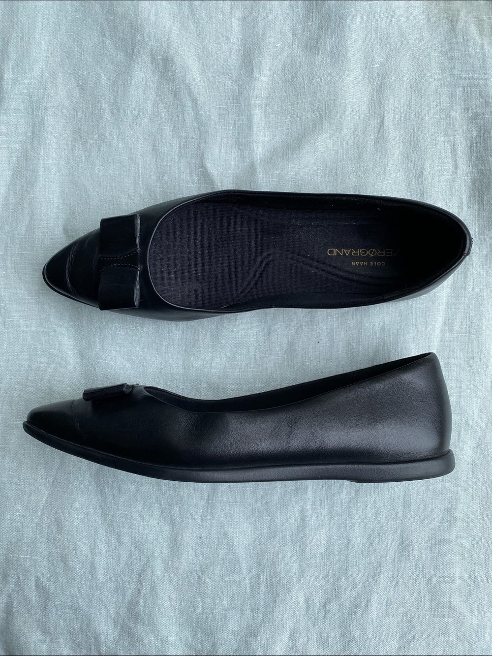 Cole Haan black Zerogrand bow skimmer pointed toe ballet flats